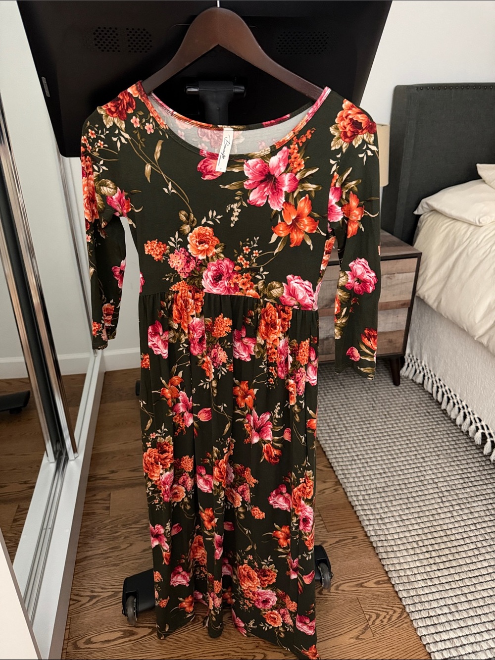 Maternity Floral Long Sleeve Dress - Pink & Orange Flower Print